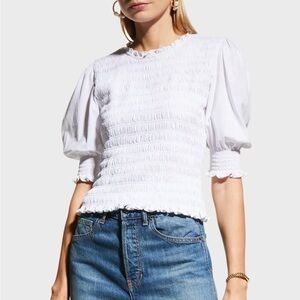 VERONICA BEARD Langston White Smocked Top | S